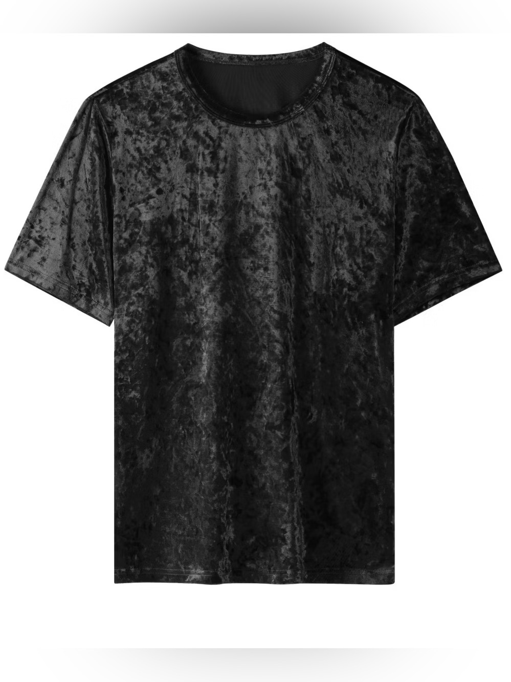 Crushed Velvet Tee Lars Amadeus Black Elevated Basic Neutral Shirt Velour Large
